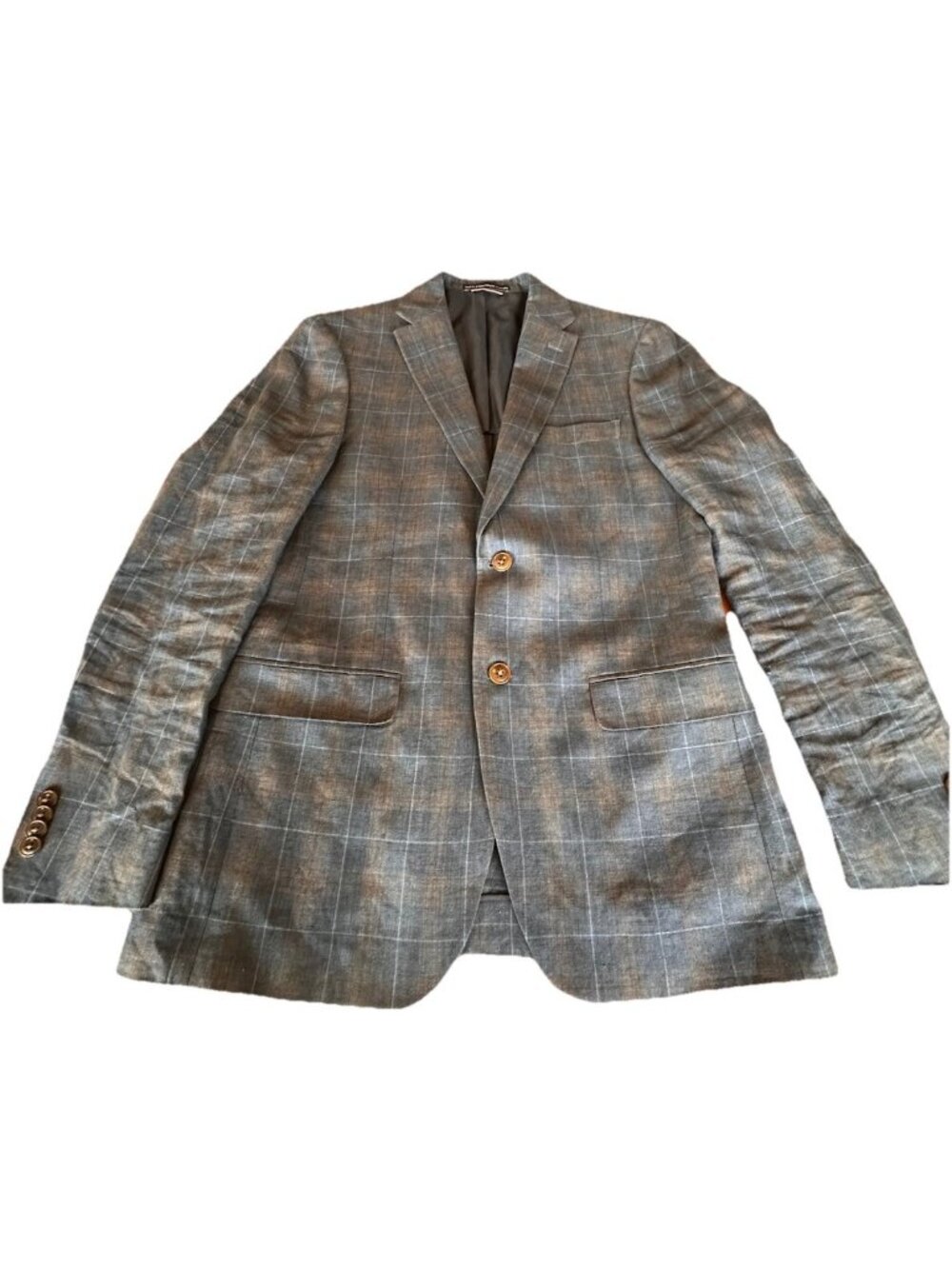 TOMMY HILFIGER Blue Plaid Sport Coat Blazer Jacket 38.5R 100% Linen